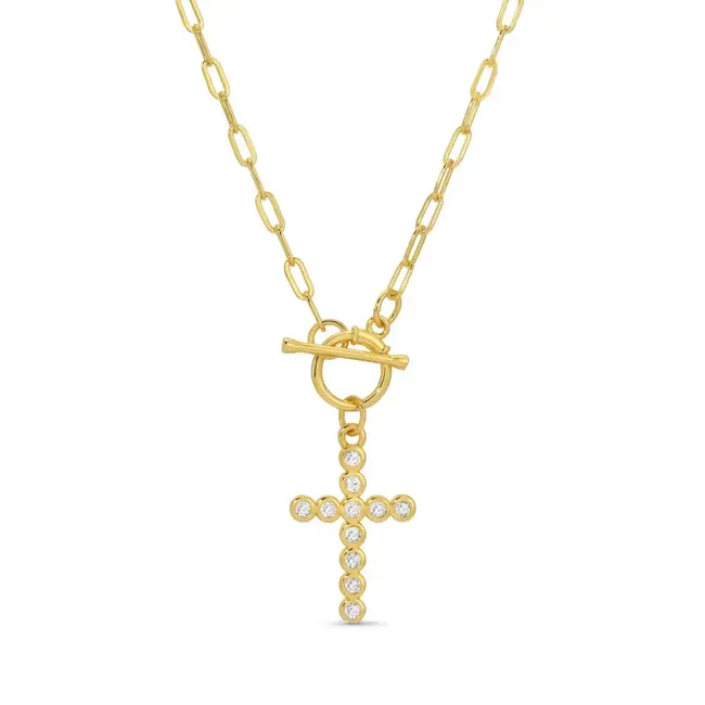 Sparkle Cross Toggle Necklace - Gold