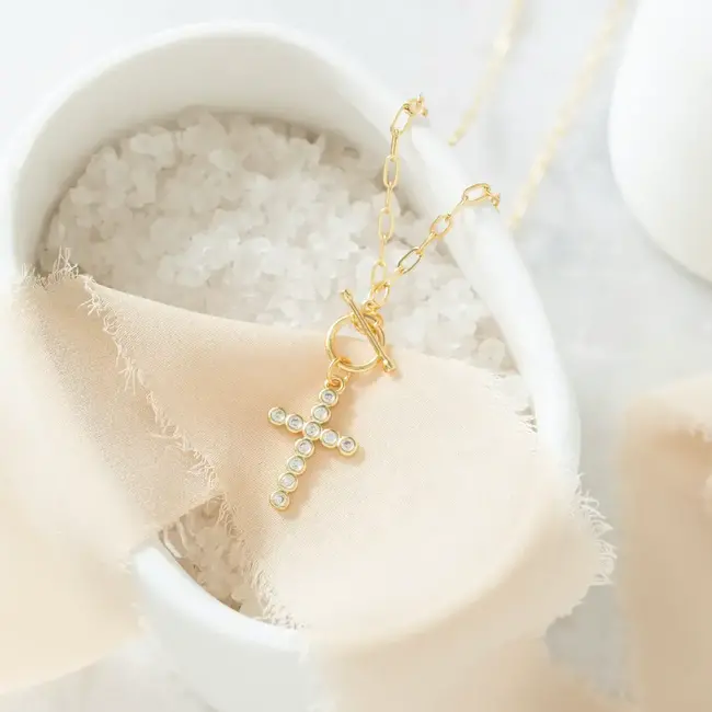 Sparkle Cross Toggle Necklace - Gold