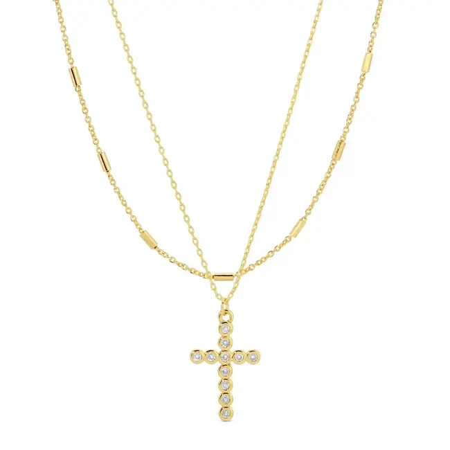 Layered Cubic Zirconia Cross Necklace