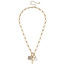 Poppy Beaded Cross & Pearl Charm Necklace - Shiny Gold