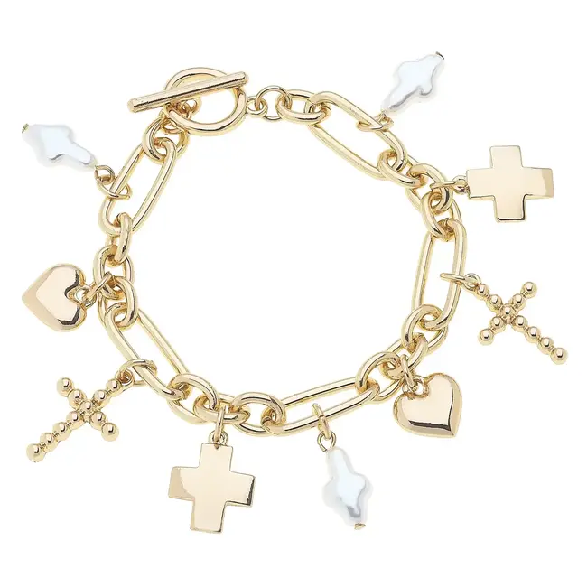 Helena Multi Cross Charm Bracelet in Shiny Gold