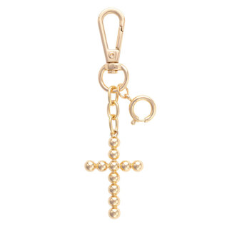 Beaded Cross Bag Charm in Shiny Gold