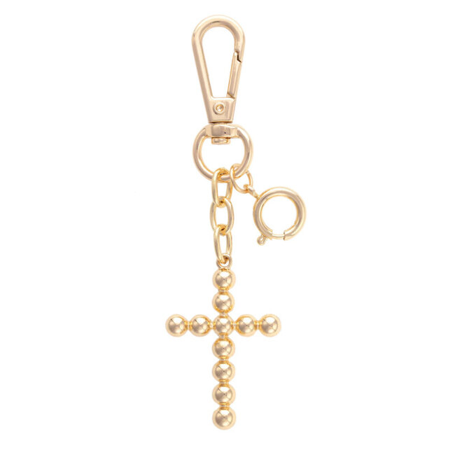 Beaded Cross Bag Charm in Shiny Gold