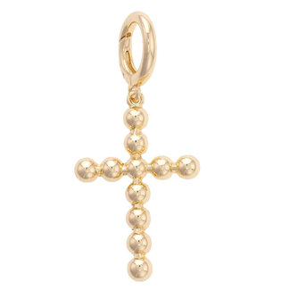 Beaded Cross Pendant Charm in Shiny Gold