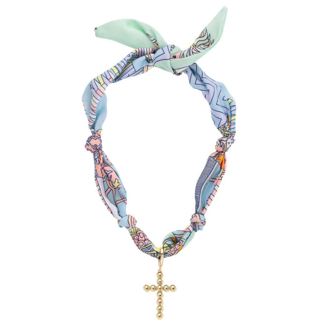 Louisa Cross Twilly Scarf Necklace in Pastel Multi-Color