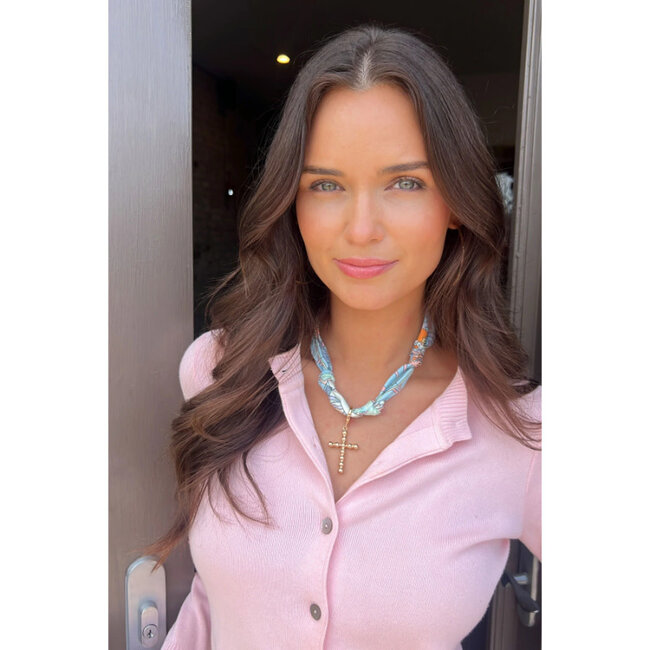 Louisa Cross Twilly Scarf Necklace in Pastel Multi-Color