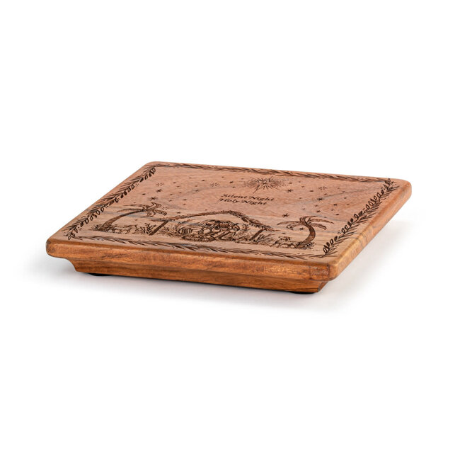 Silent Night Holy Night Etched Wood Trivet - 7.5in