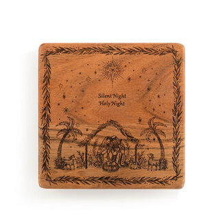 Silent Night Holy Night Etched Wood Trivet - 7.5in