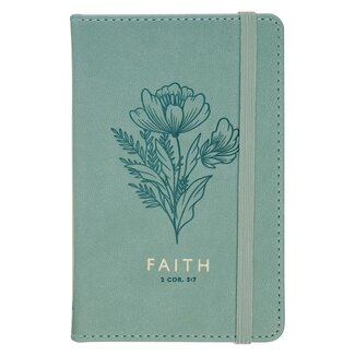 Faith Teal Floral Faux Leather Hardcover Notebook with Elastic Band Closure - 2 Corinthians 5:7