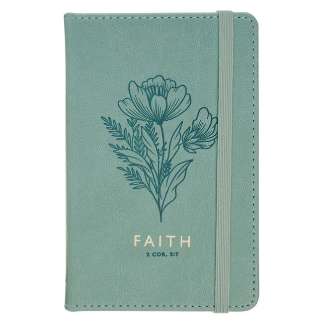 Faith Teal Floral Faux Leather Hardcover Notebook with Elastic Band Closure - 2 Corinthians 5:7