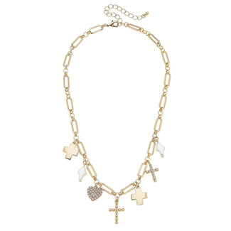 Abigail Multi Cross Charm Necklace in Shiny Gold