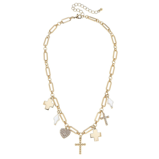 Abigail Multi Cross Charm Necklace in Shiny Gold