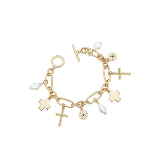 Abigail Multi Cross Charm Bracelet in Shiny Gold