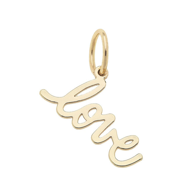 "Love" Cursive Script Charm in Shiny Gold