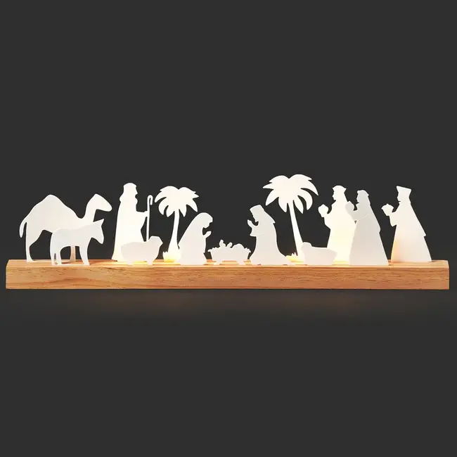 6" 2D Lighted Nativity on Wooden Base