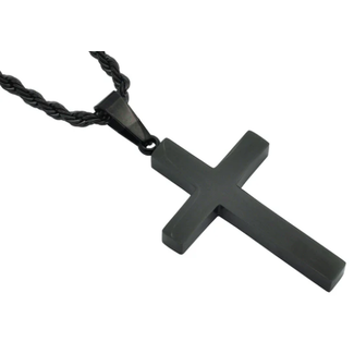 Men's Stainless Steel Black Plated Cross Necklace with 24" Rope Chain