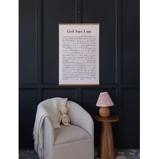 Poster: God Says I Am w/ Banner Wood