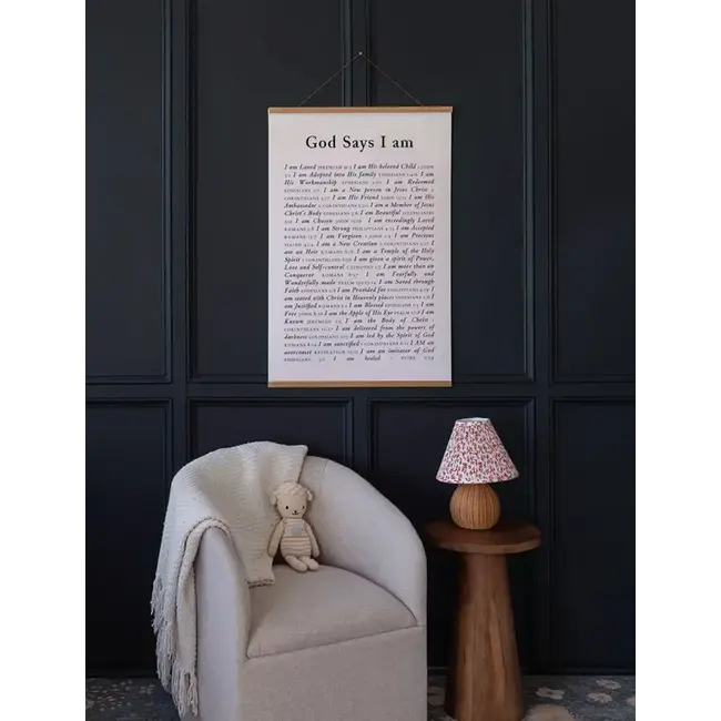 Poster: God Says I Am w/ Banner Wood