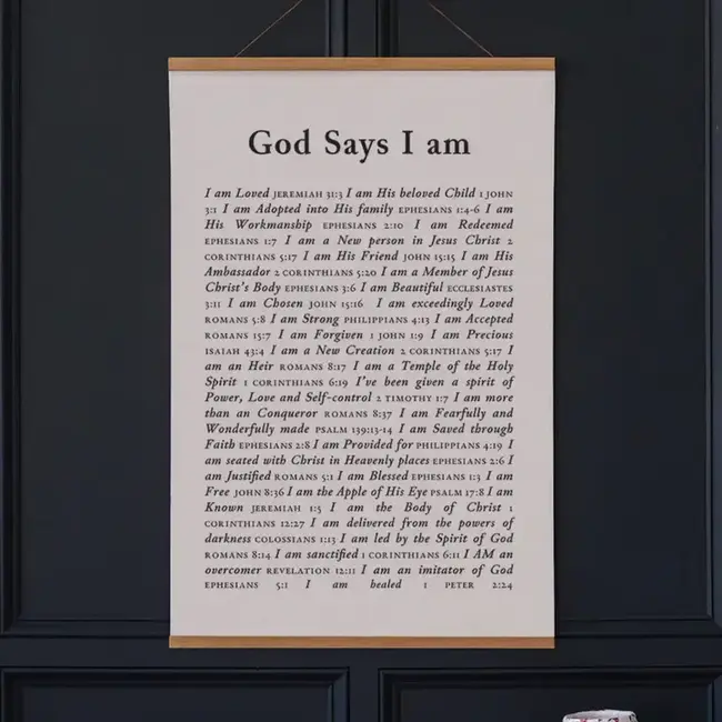 Poster: God Says I Am w/ Banner Wood
