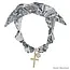 Black and White Scarf Necklace with Cross and Pearlized Clover Charm with Water-Resistant Earrings