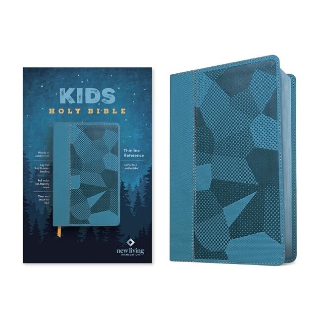 NLT Kids Bible, Thinline Reference Edition, Camo Blue LeatherLike, Red Letter