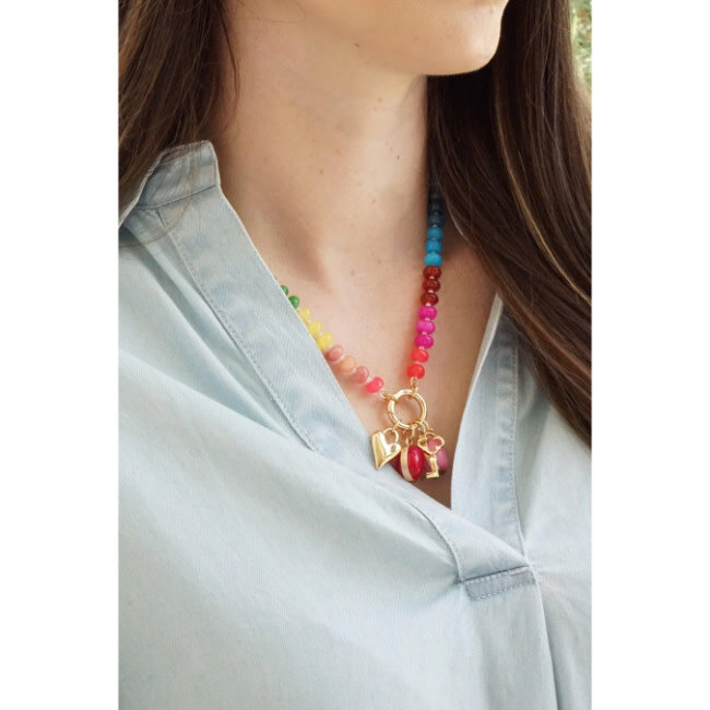 Lucy Gemstone Beaded Charm Necklace Base in Rainbow Multi