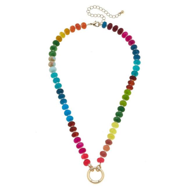 Lucy Gemstone Beaded Charm Necklace Base in Rainbow Multi
