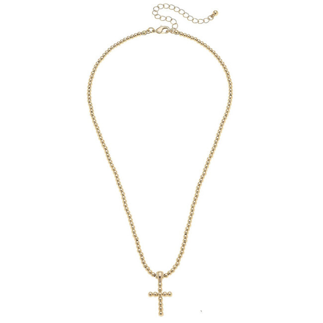 Poppy Beaded Cross Necklace in Shiny Gold