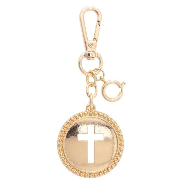 Cross Coin Bag Charm in Shiny Gold