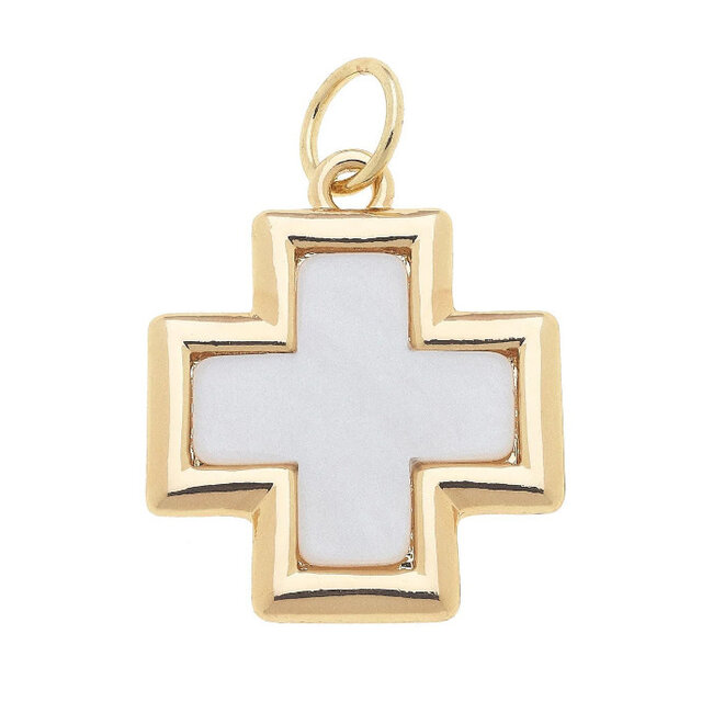 Cross Outline Charm in Mother of Pearl