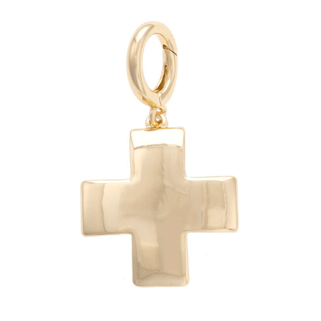 Square Cross Pendant Charm in Shiny Gold