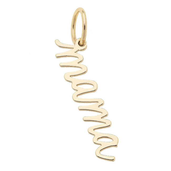 "Mama" Cursive Script Charm in Shiny Gold