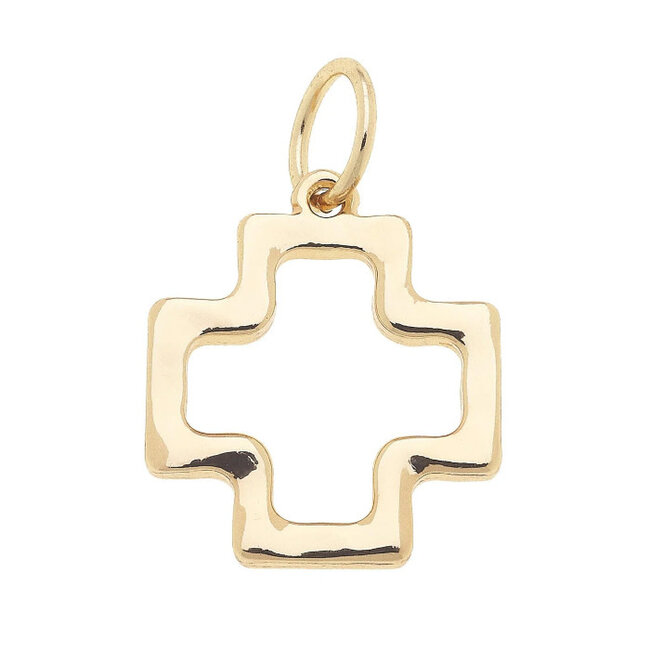 Square Open Cross Charm in Shiny Gold