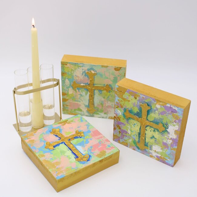 Handpainted Cross Wood Box Sign, Blue