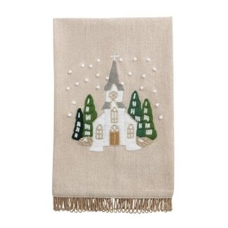 White Church Embroidered Towel