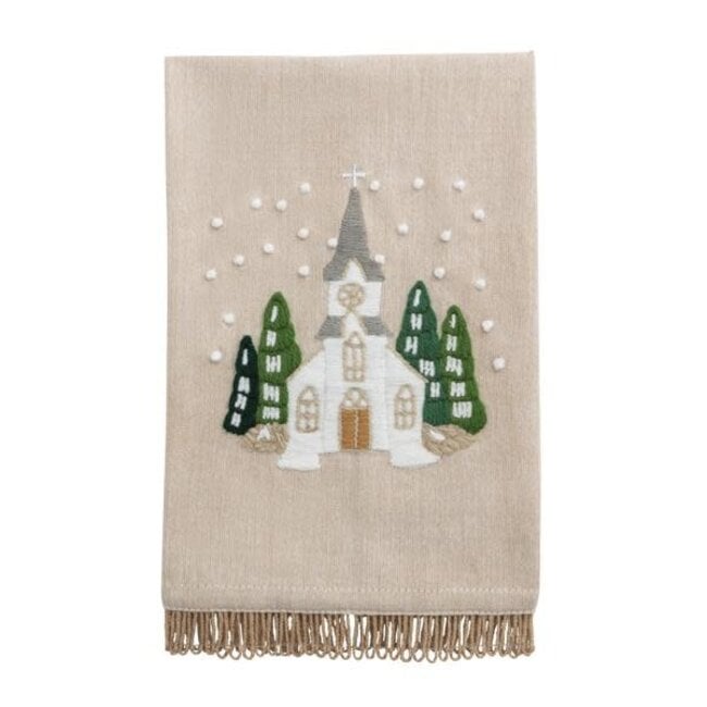 White Church Embroidered Towel