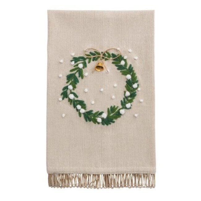 White Wreath Embroidered Towel