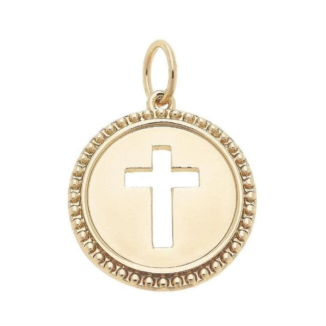 Cross Coin Charm in Shiny Gold