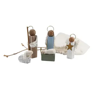 Wood Holy Family w/ Pouch - Set of 5