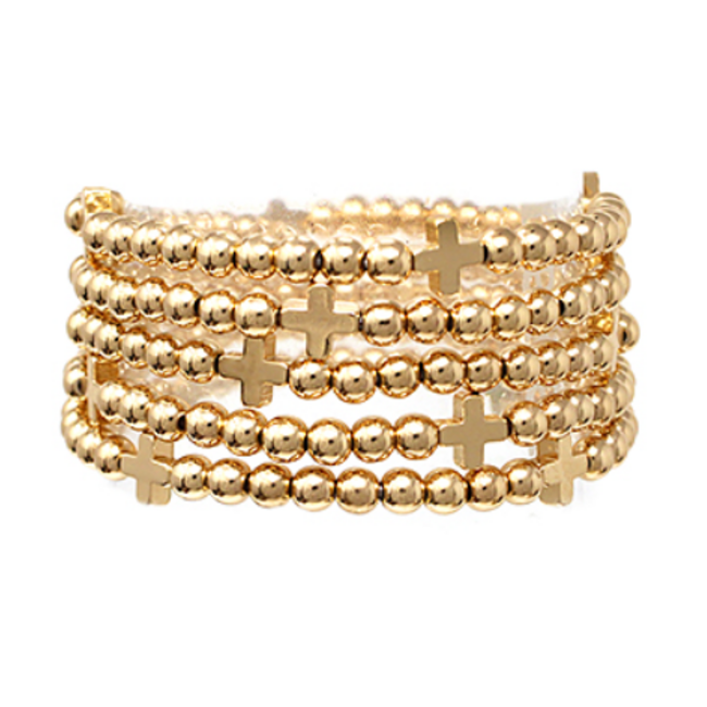 5 Row CCB Ball Cross Bracelet - Gold