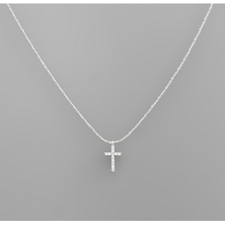 CZ Cross Charm Necklace - Silver