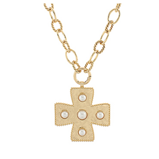Pearl Studded Byzantine Cross Necklace