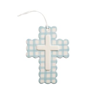 Blue Gingham Ceramic Cross