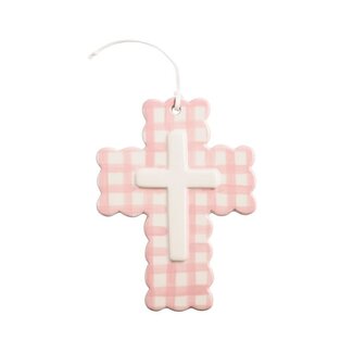 Pink Gingham Ceramic Cross
