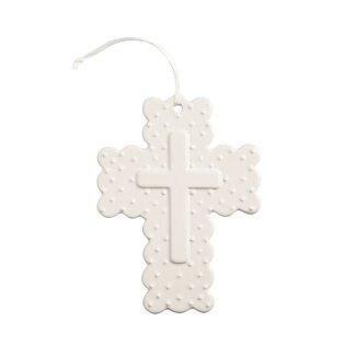 White Gingham Ceramic Cross