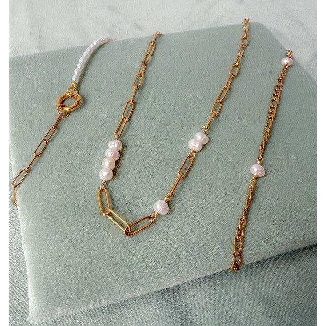 Morse Code Pearl & Waterproof Gold Paperclip Chain Necklace | HOPE