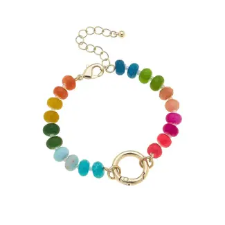 Lucy Gemstone Beaded Charm Bracelet Base in Rainbow Multi