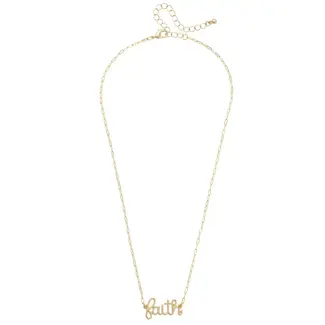 Faith Paperclip Chain Necklace in Shiny Gold