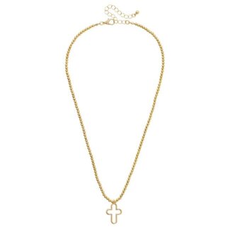 Foster Open Cross Ball Bead Necklace in Shiny Gold