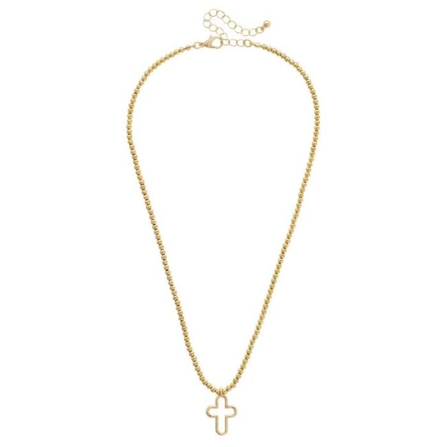 Foster Open Cross Ball Bead Necklace in Shiny Gold